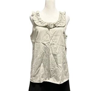 J. Crew Ruffled Scoop Neck Sleeveless Cotton Top Light Gray size 8